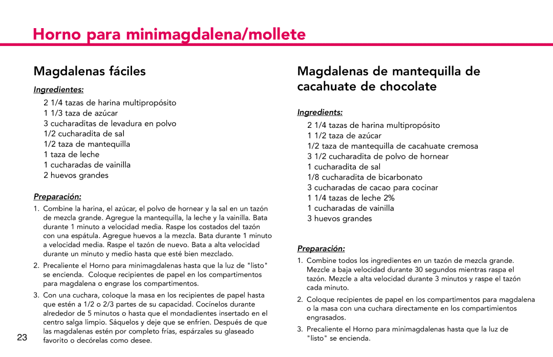 Deni 4832 manual Magdalenas fáciles, Magdalenas de mantequilla de cacahuate de chocolate 