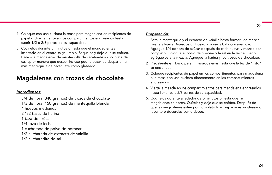 Deni 4832 manual Magdalenas con trozos de chocolate 