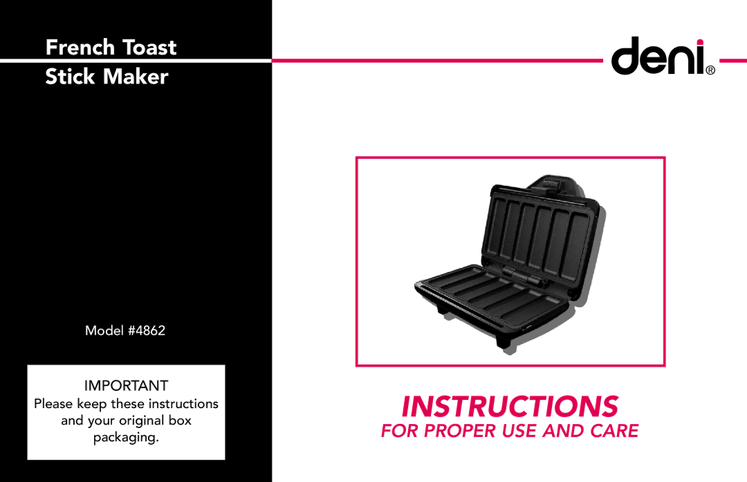 Deni 4862 manual Instructions 