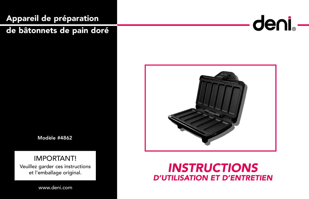 Deni 4862 manual Et l’emballage original, Veuillez garder ces instructions 