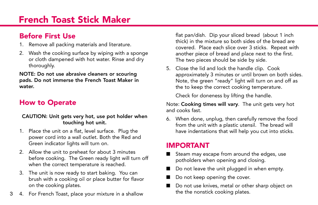 Deni 4862 manual Before First Use 