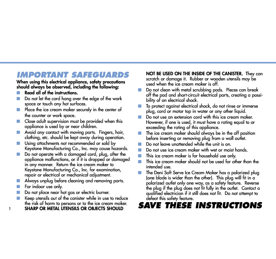 Deni 5530 manual Save These Instructions, Important Safeguards 