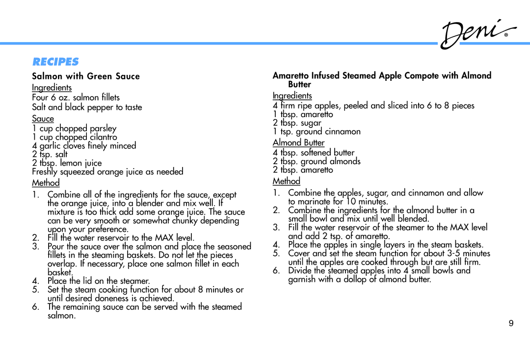 Deni 7550 manual Recipes 