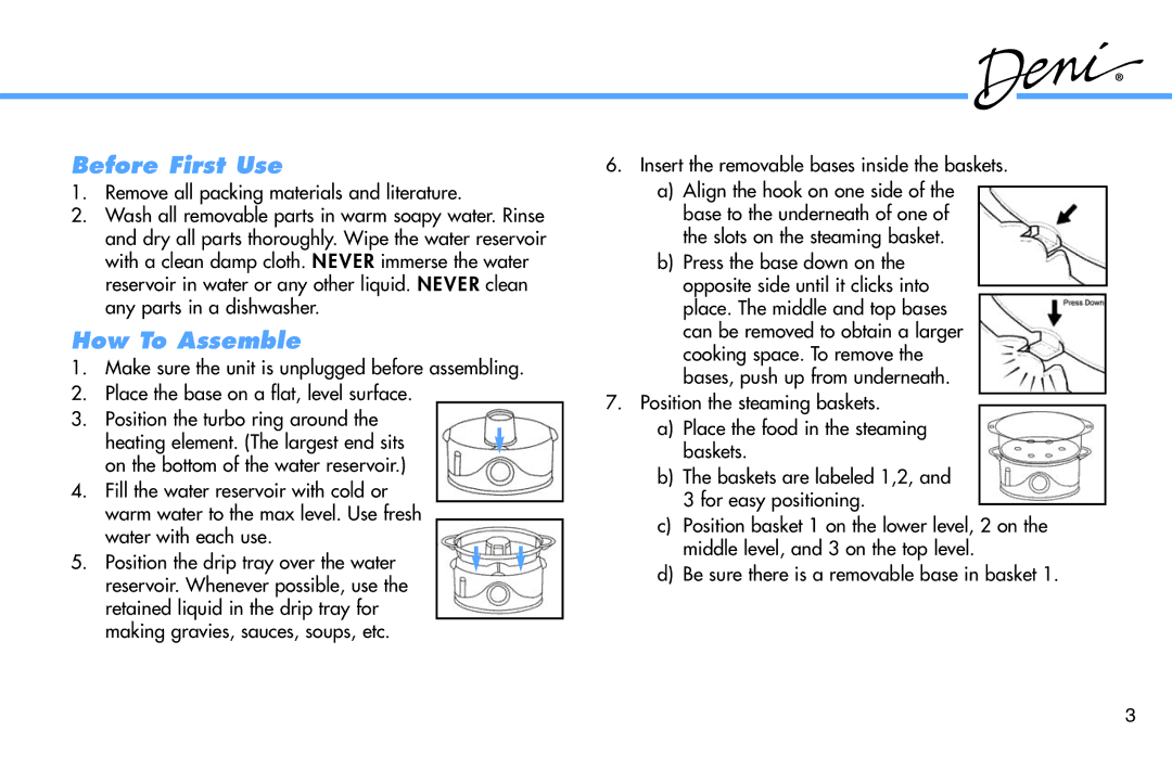 Deni 7550 manual Before First Use, How To Assemble 