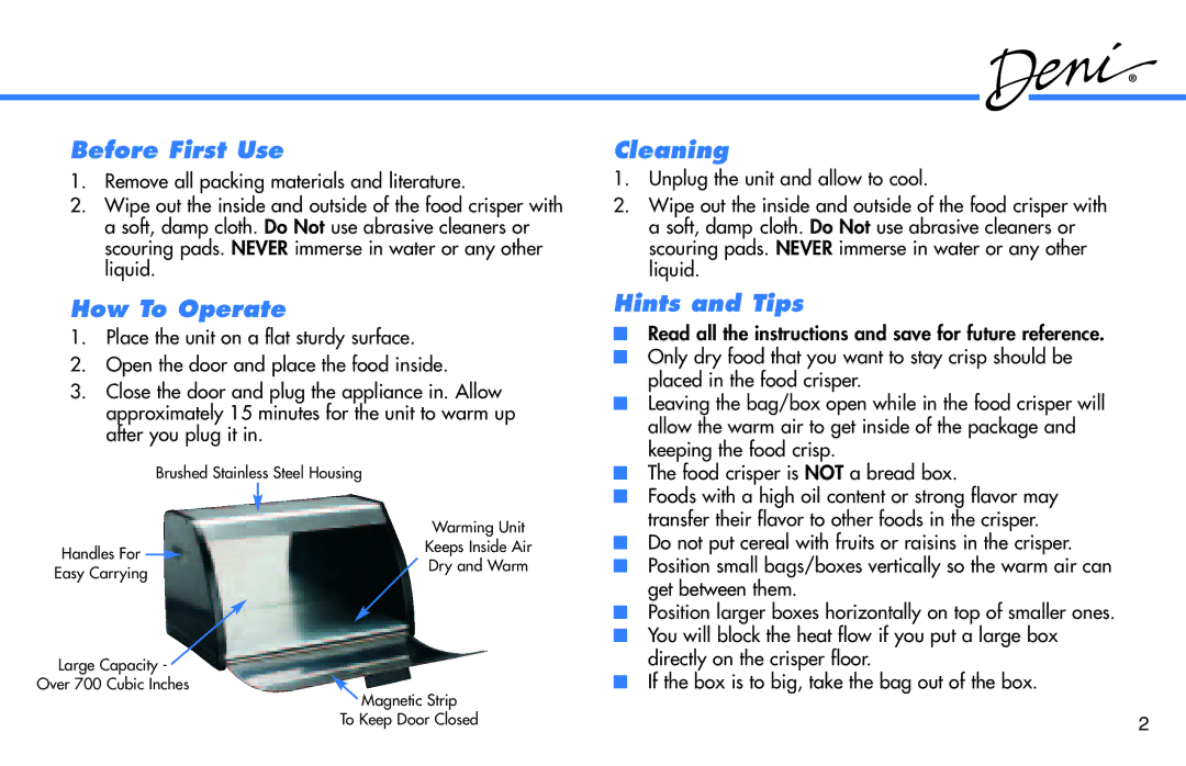 Deni 7800 manual Before First Use 