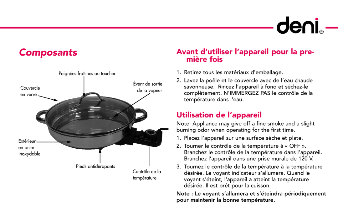 Deni 8275 manual Avant d’utiliser l’appareil pour la pre- mière fois, Utilisation de l’appareil 