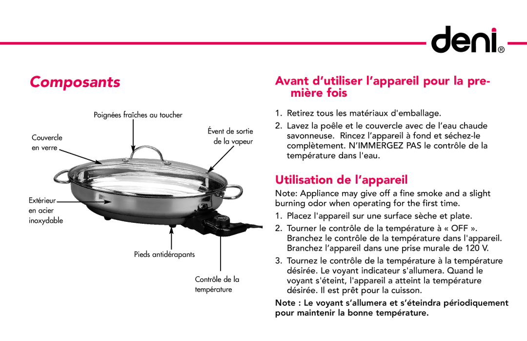 Deni 8285 manual Avant d’utiliser l’appareil pour la pre- mière fois, Utilisation de l’appareil 