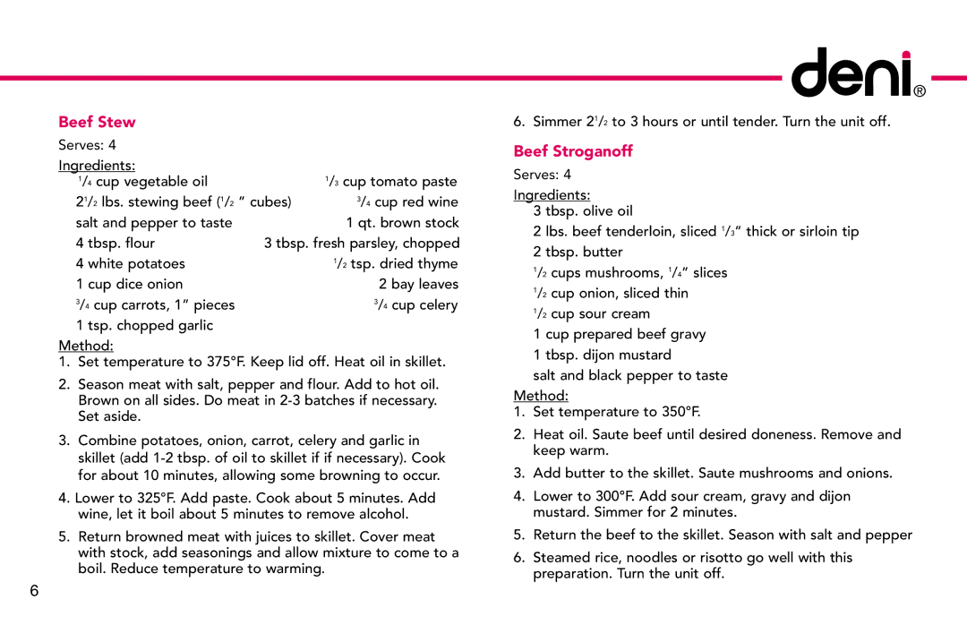 Deni 8340 manual Beef Stew 