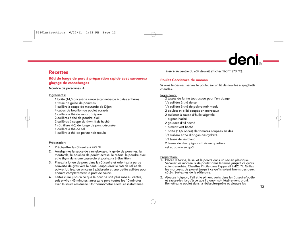 Deni 8410 manual Recettes 