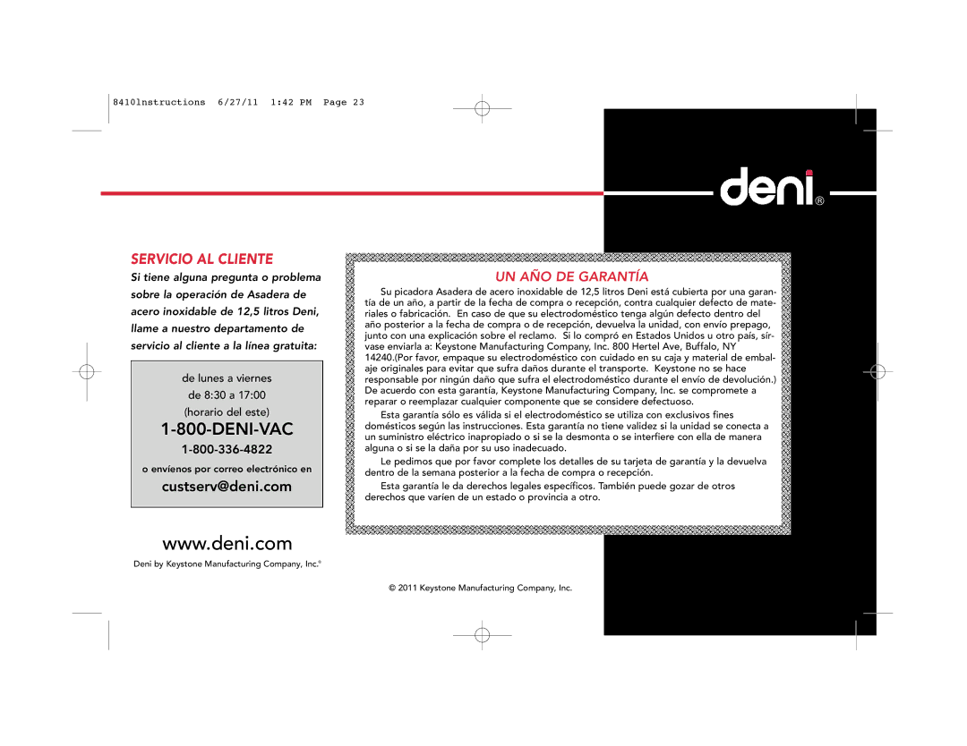 Deni 8410 manual Servicio AL Cliente 