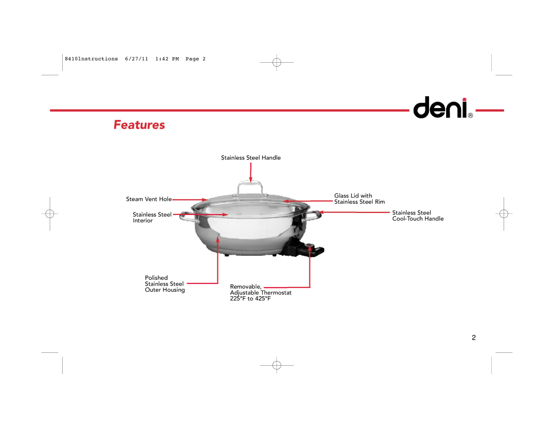 Deni 8410 manual Features 