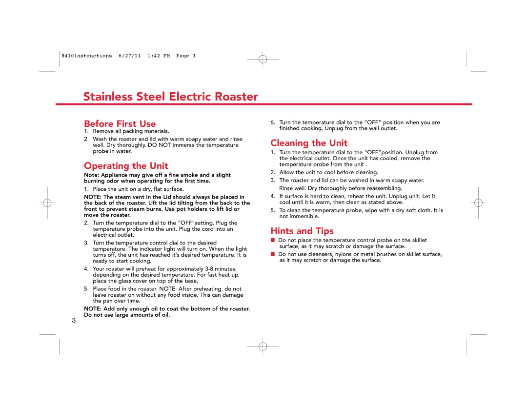 Deni 8410 manual Before First Use, Operating the Unit, Cleaning the Unit, Hints and Tips 