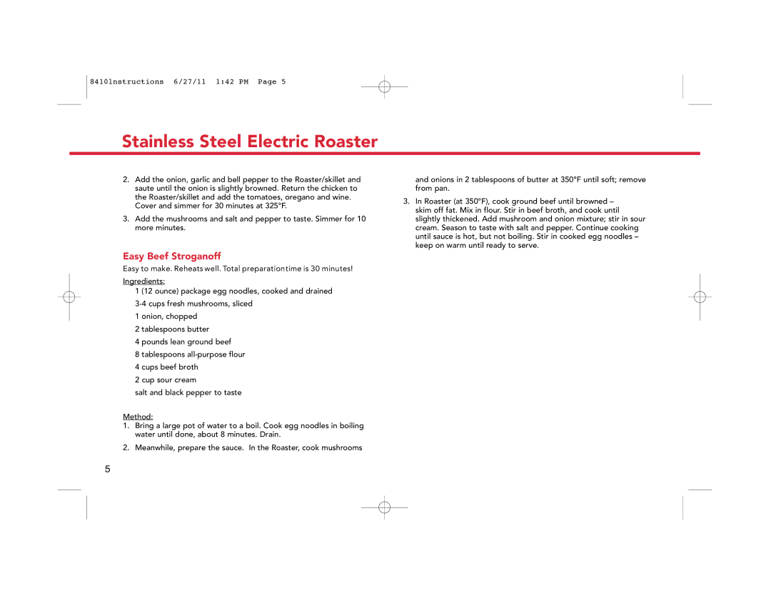 Deni 8410 manual Easy Beef Stroganoff 