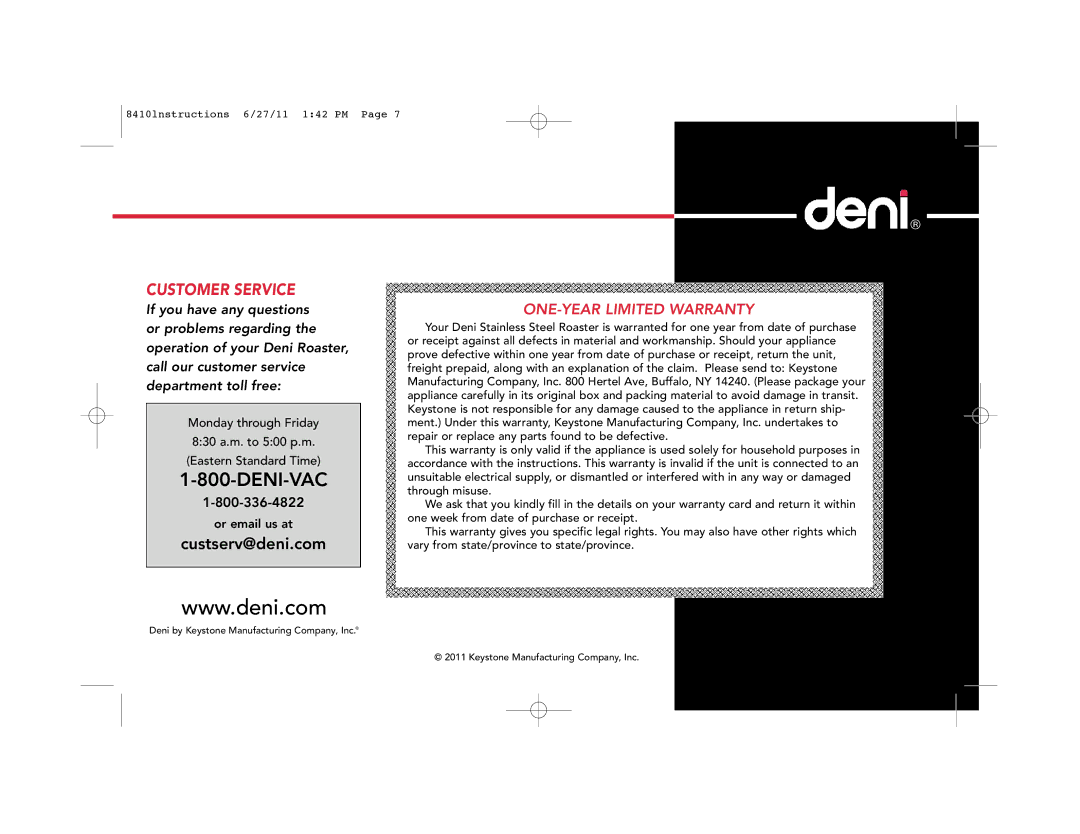 Deni 8410 manual Deni-Vac 