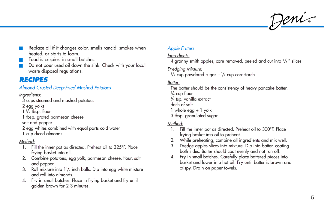 Deni 9301 manual Recipes 