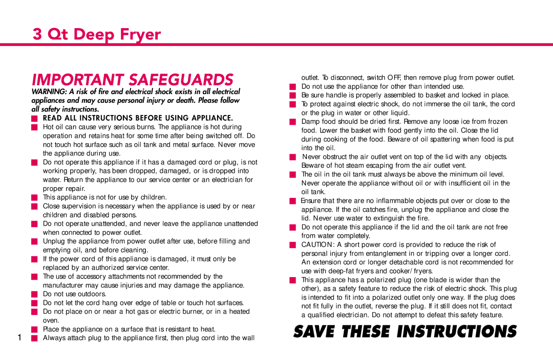 Deni 9360 manual Important Safeguards 