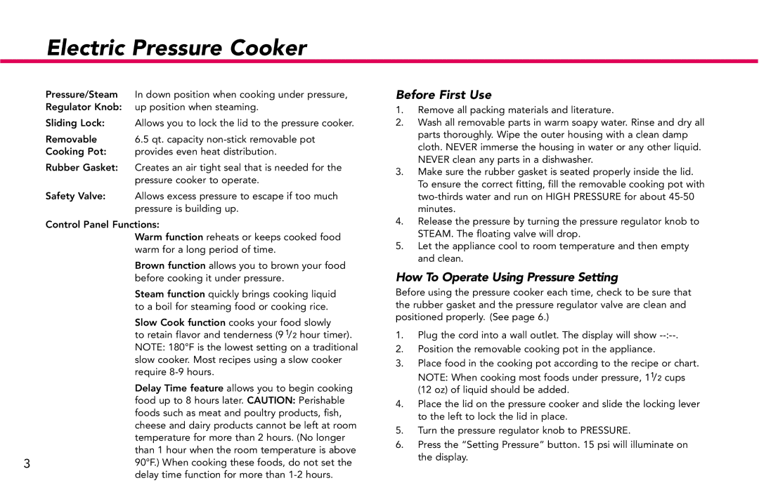 Deni 9760 manual Before First Use, How To Operate Using Pressure Setting 