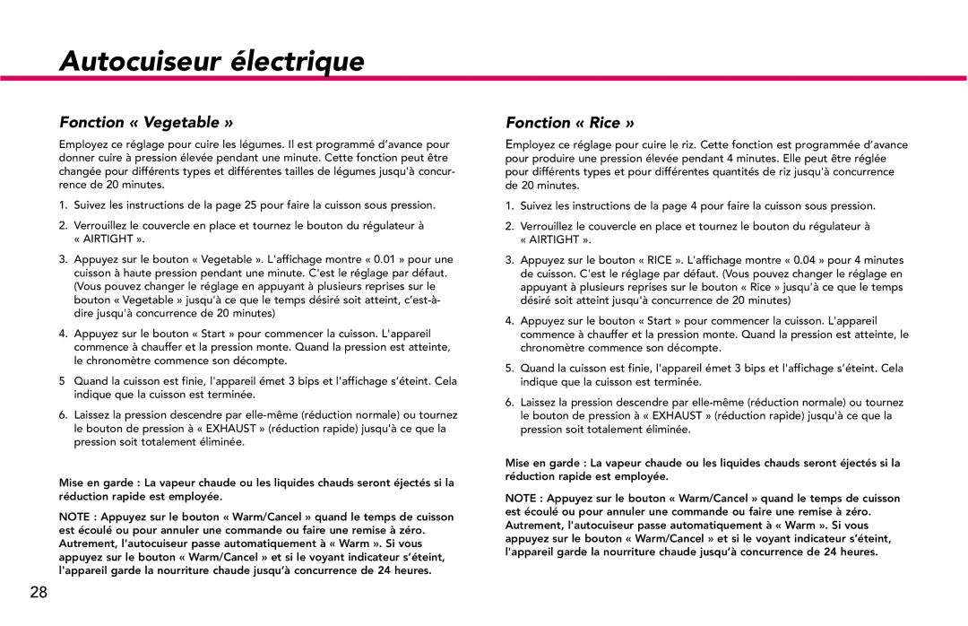 Deni #9770 manual Fonction « Vegetable », Fonction « Rice » 