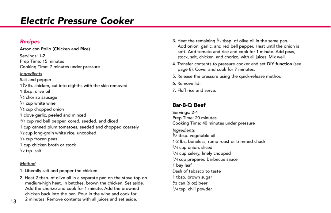 Deni #9770 manual Bar-B-Q Beef, Ingredients Salt and pepper, Method, Electric Pressure Cooker, Recipes 
