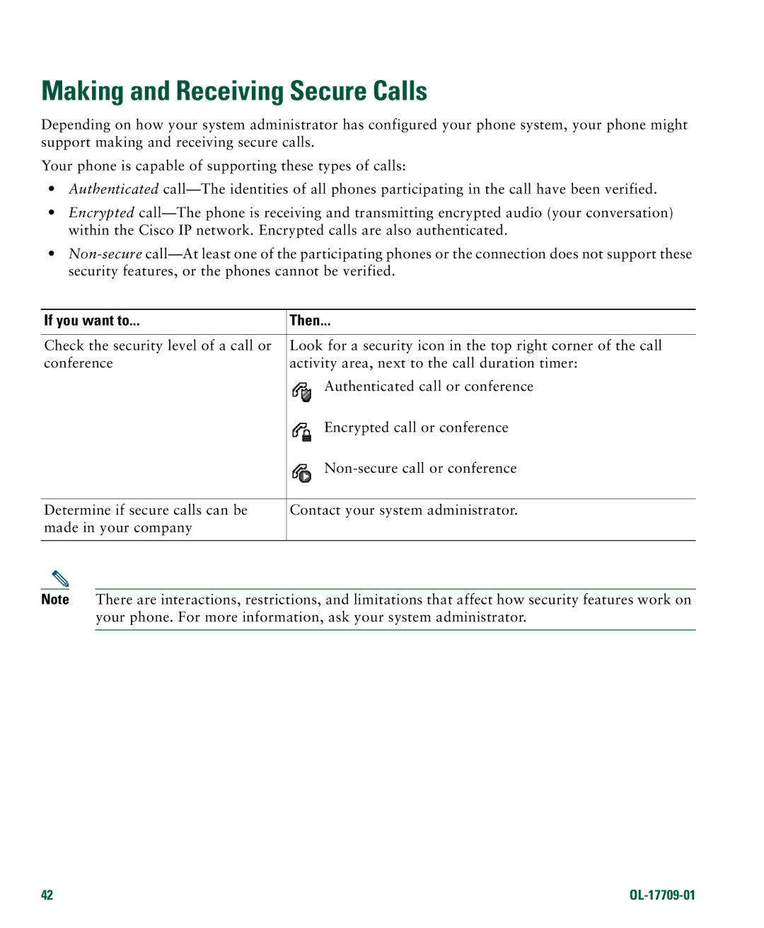 Denon 7942G manual Making and Receiving Secure Calls 