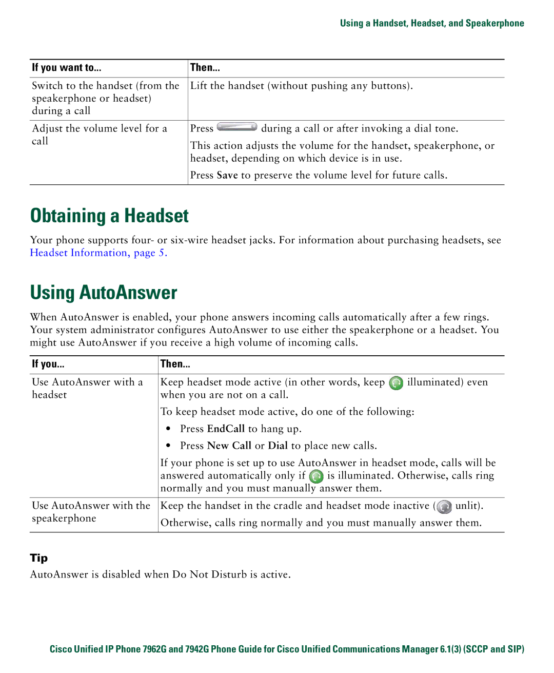 Denon 7942G manual Obtaining a Headset, Using AutoAnswer 