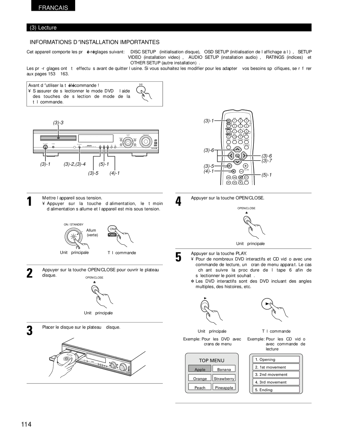 Denon ADV-700 manual 114, Lecture 