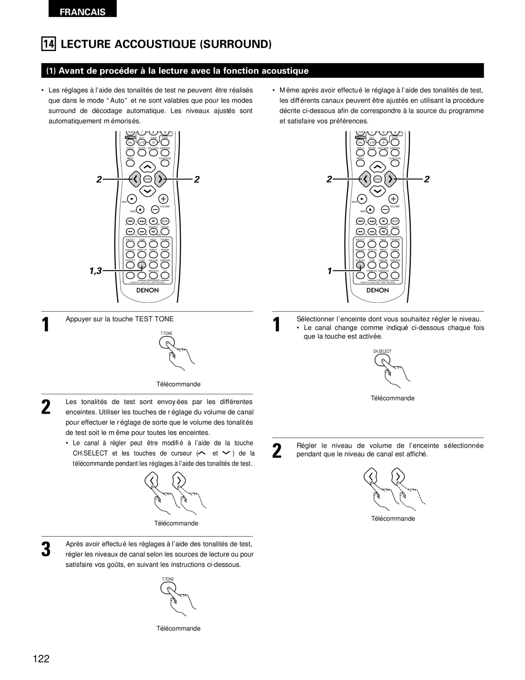 Denon ADV-700 manual Lecture Accoustique Surround, 122, Avant de procéder à la lecture avec la fonction acoustique 