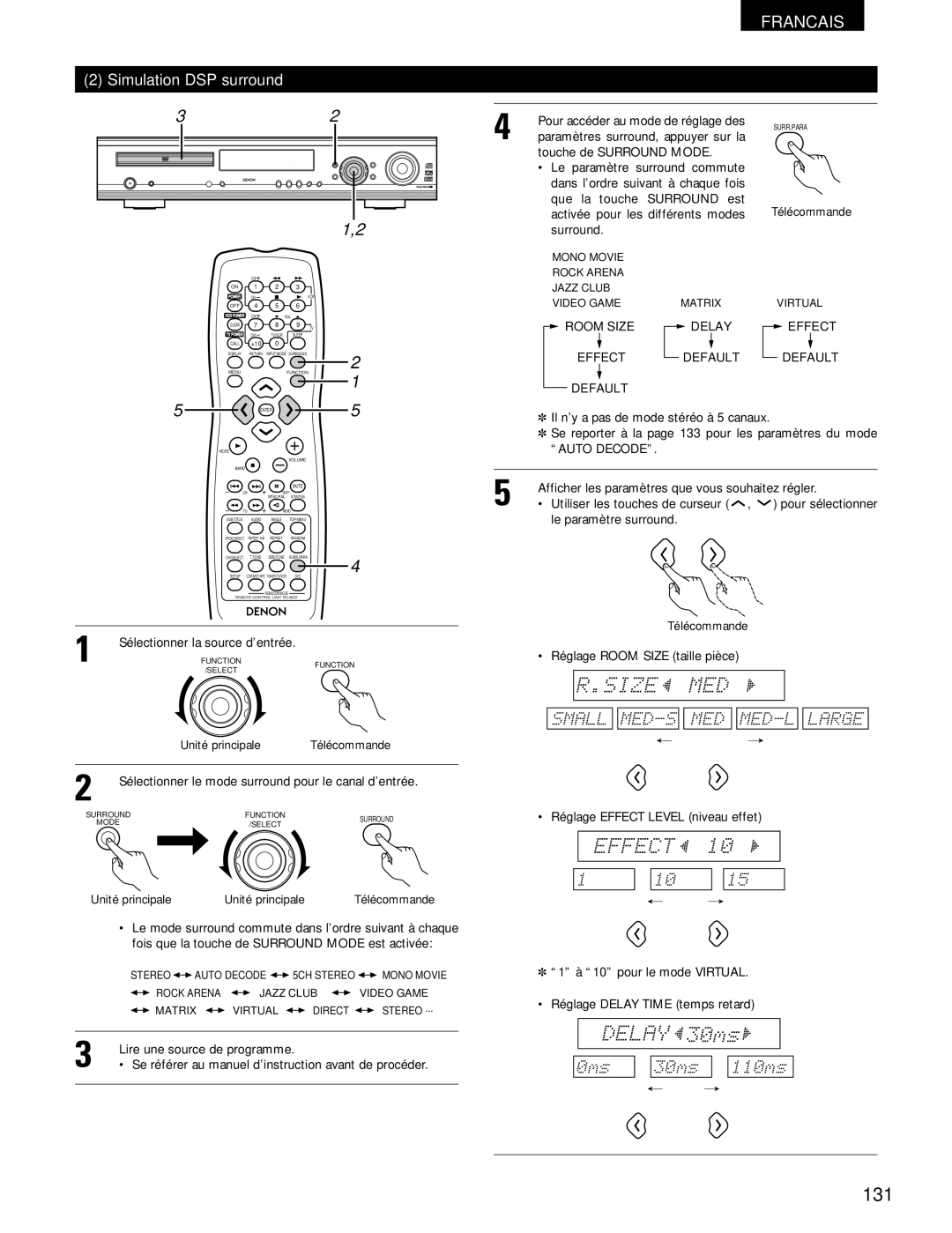 Denon ADV-700 manual 131, Simulation DSP surround 