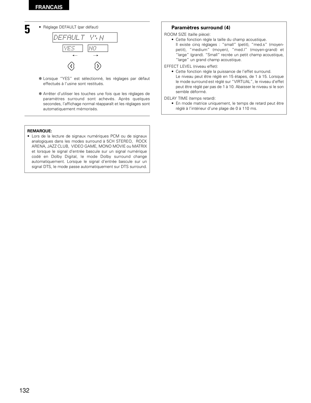 Denon ADV-700 manual 132, Réglage Default par défaut 