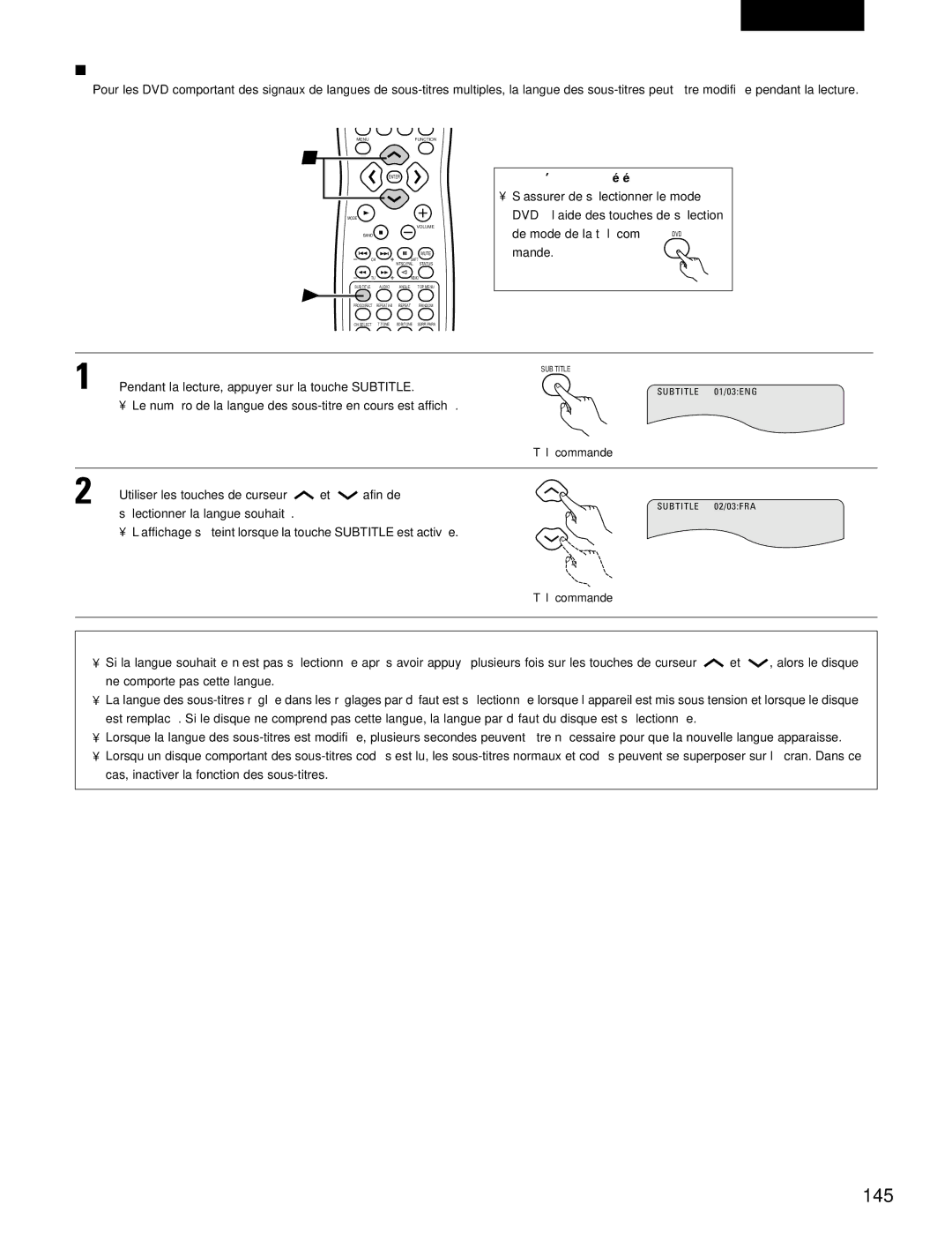 Denon ADV-700 manual 145, Mande 