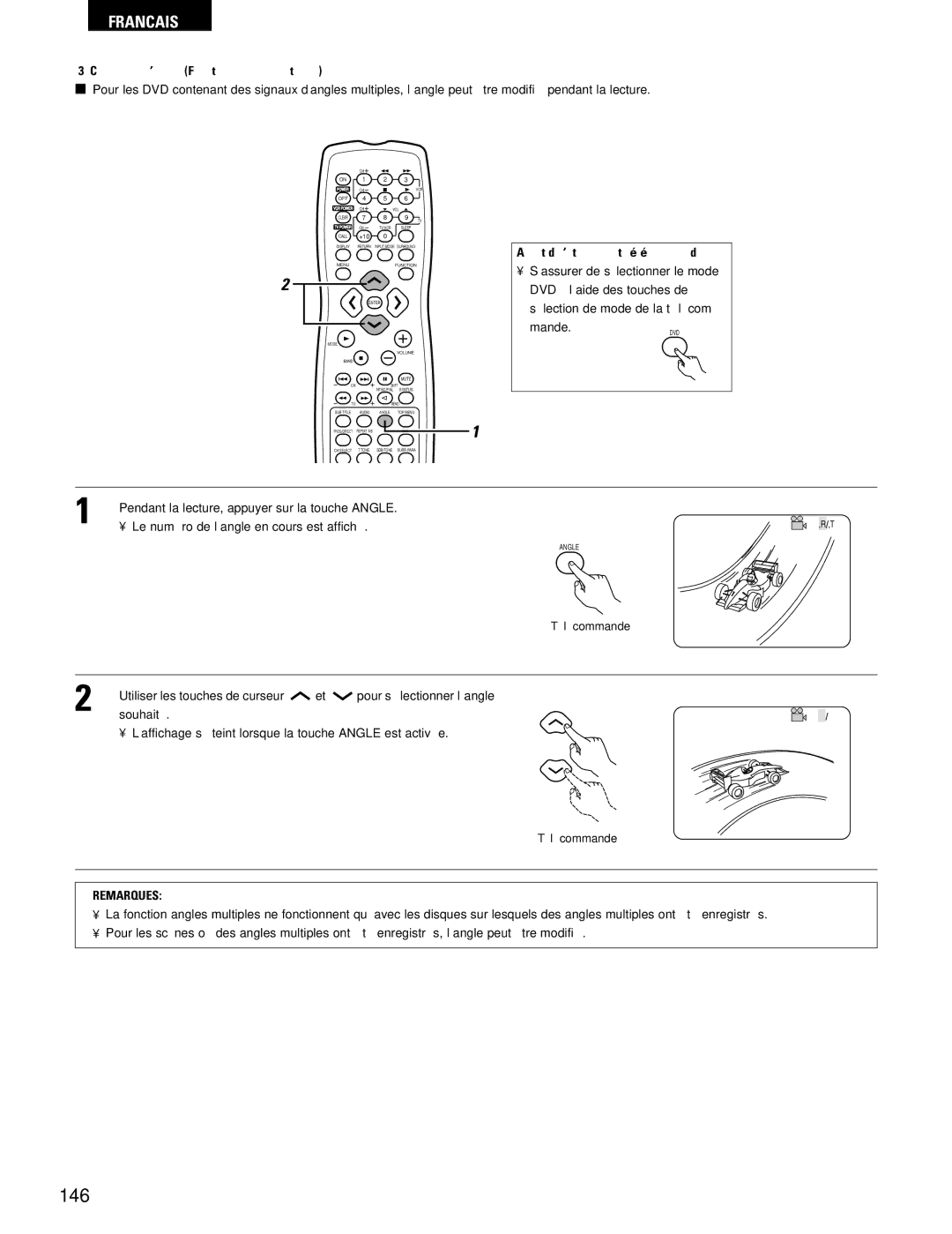 Denon ADV-700 manual 146, Changer l’angle Fonction angles multiples, Le numéro de l’angle en cours est affiché 