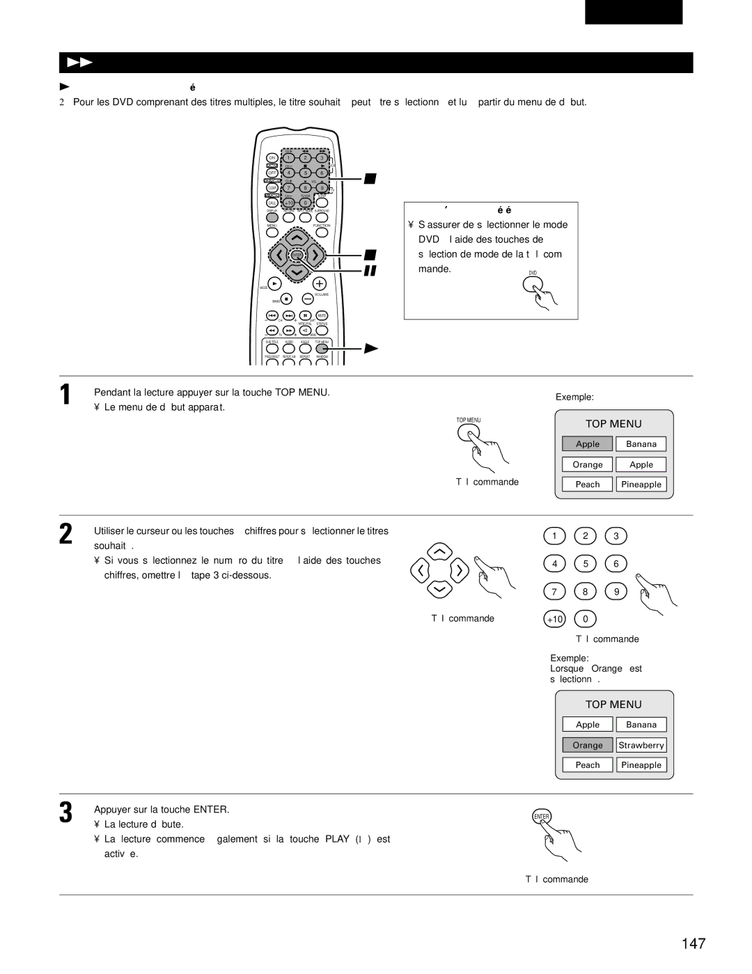 Denon ADV-700 manual 147, Utilisation des menus, Utilisation du menu de début 