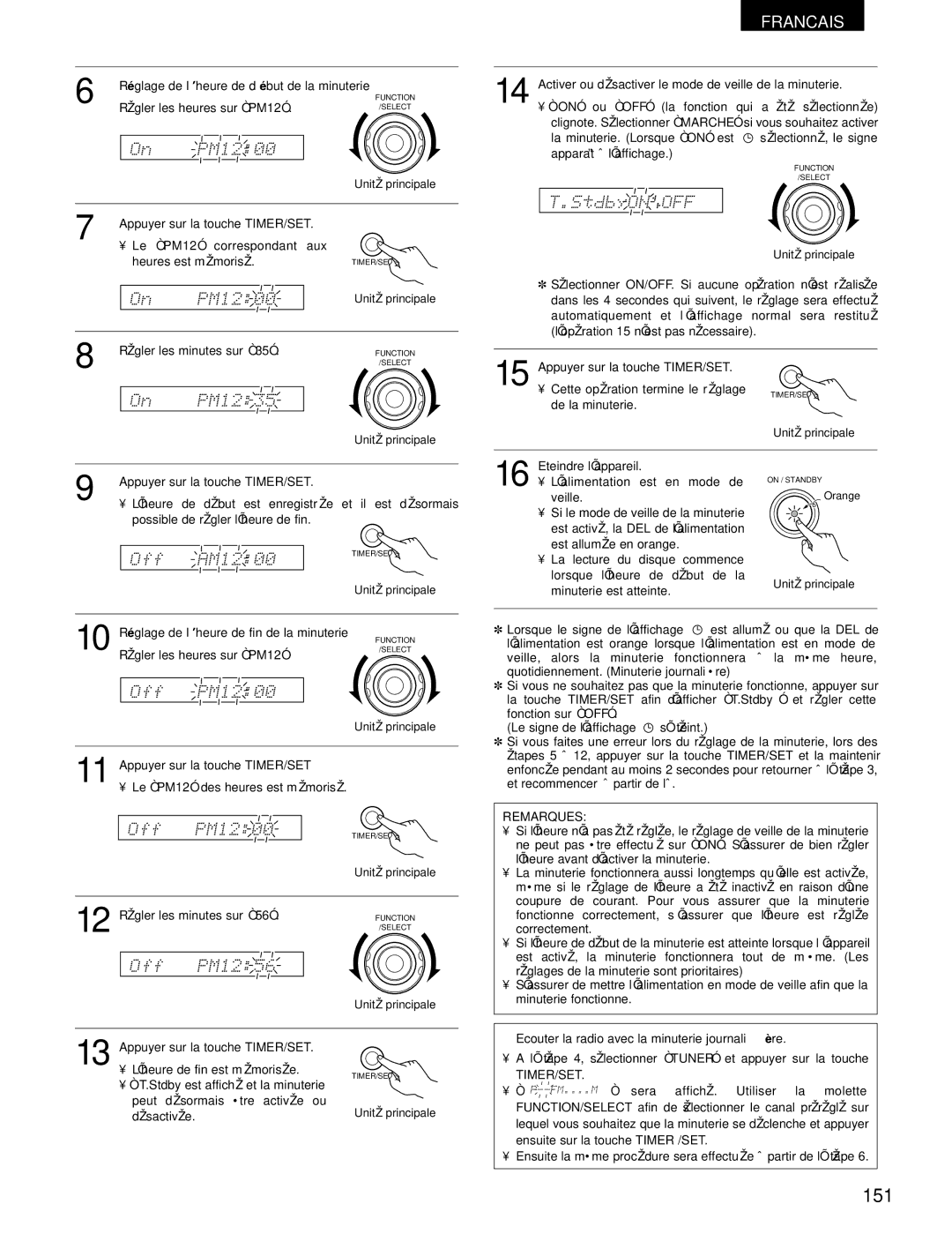 Denon ADV-700 manual 151, Réglage de l’heure de début de la minuterie, 10 Réglage de l’heure de fin de la minuterie 