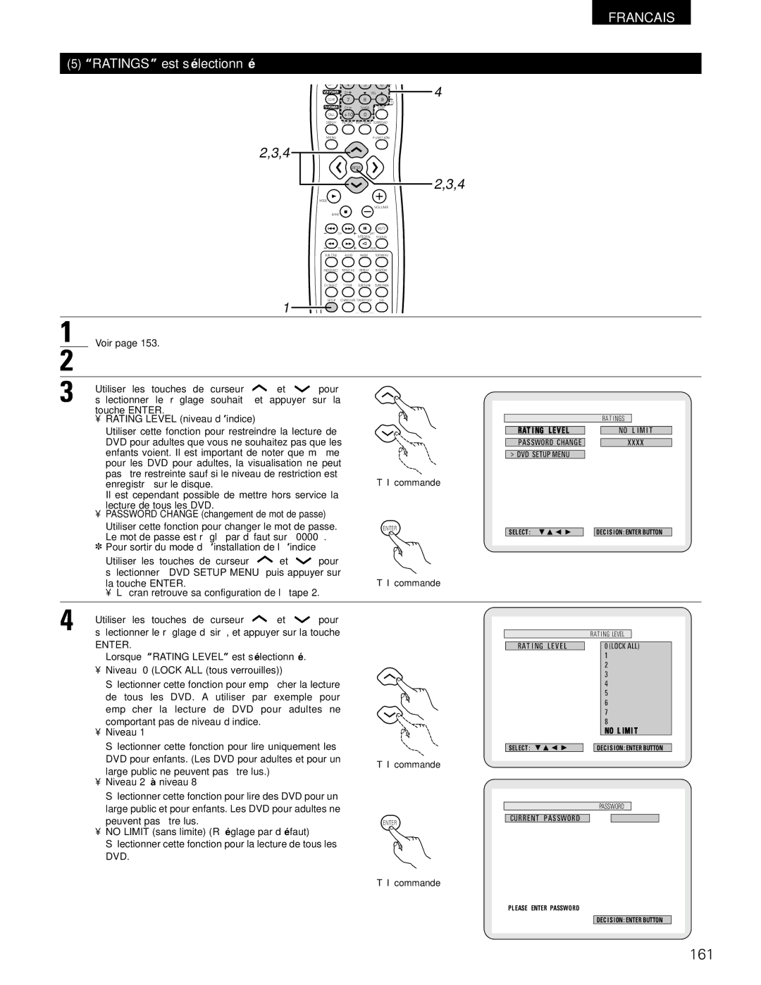 Denon ADV-700 manual 161, Ratings est sélectionné 