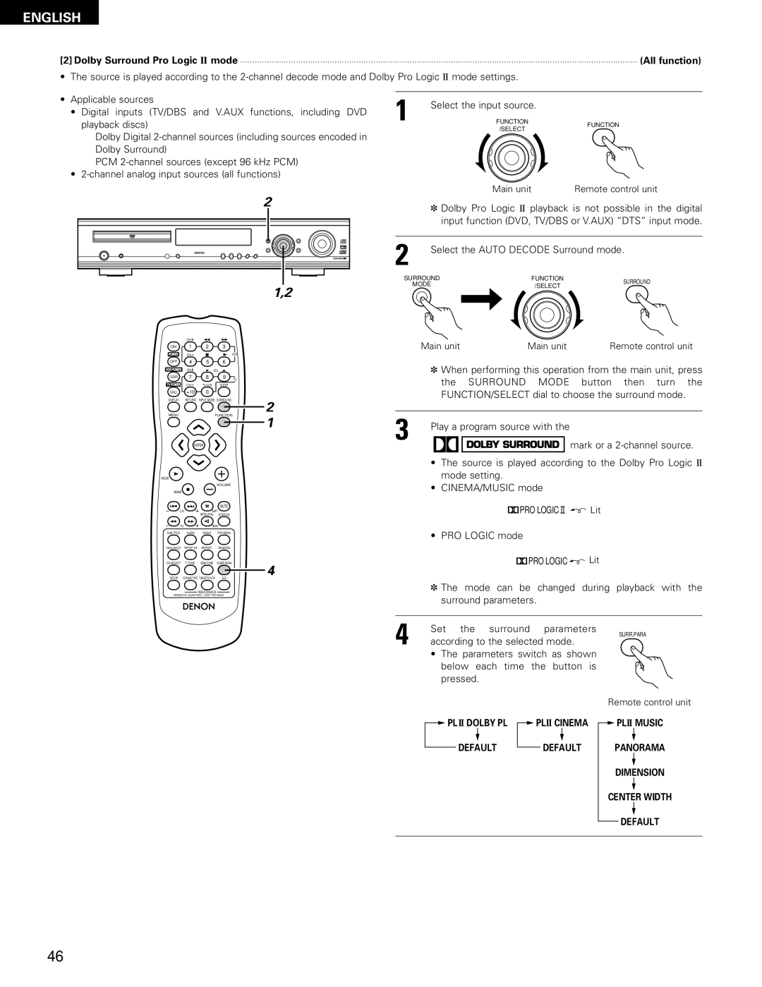 Denon ADV-700 manual Select the Auto Decode Surround mode, When performing this operation from the main unit, press 