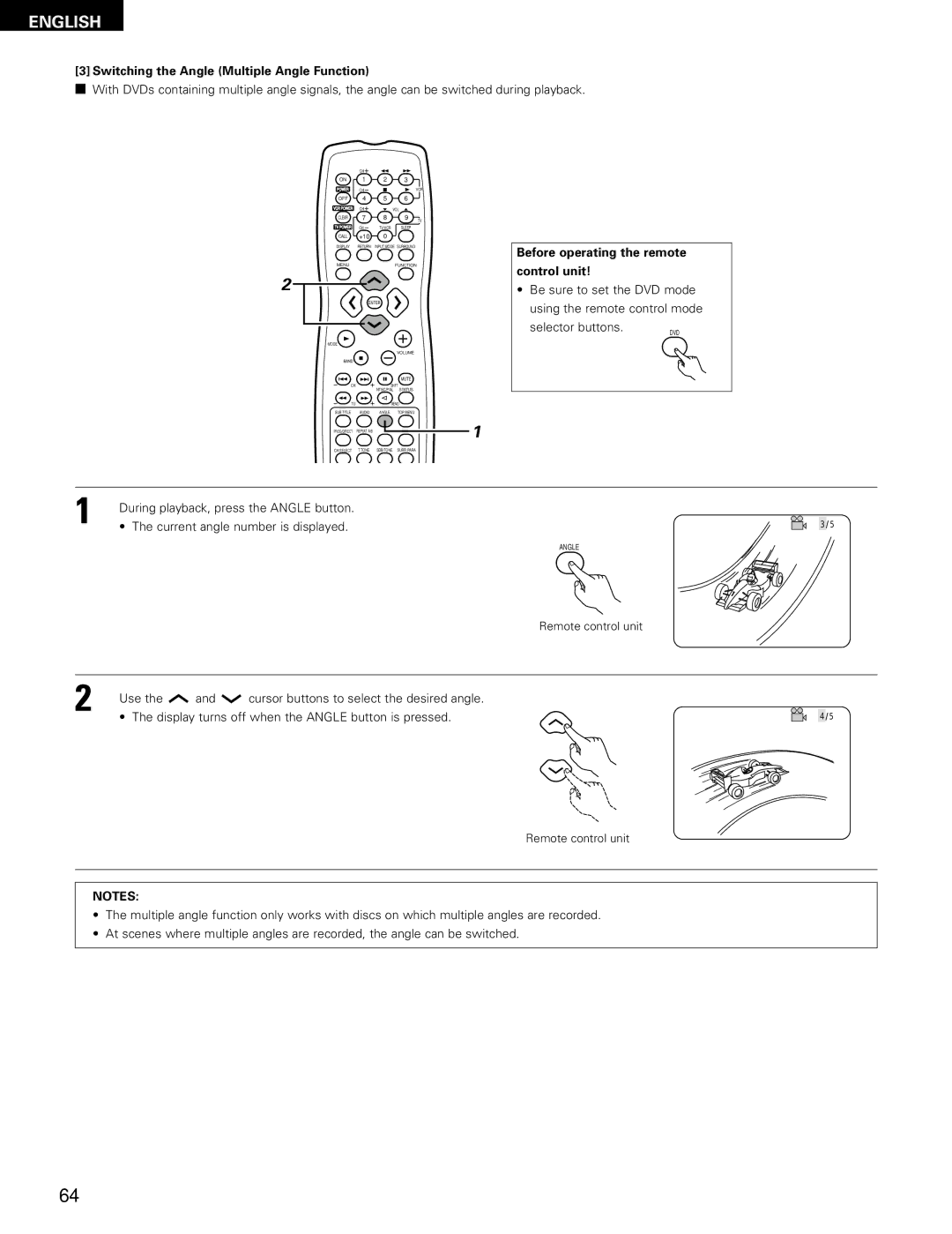 Denon ADV-700 manual Switching the Angle Multiple Angle Function, Current angle number is displayed 