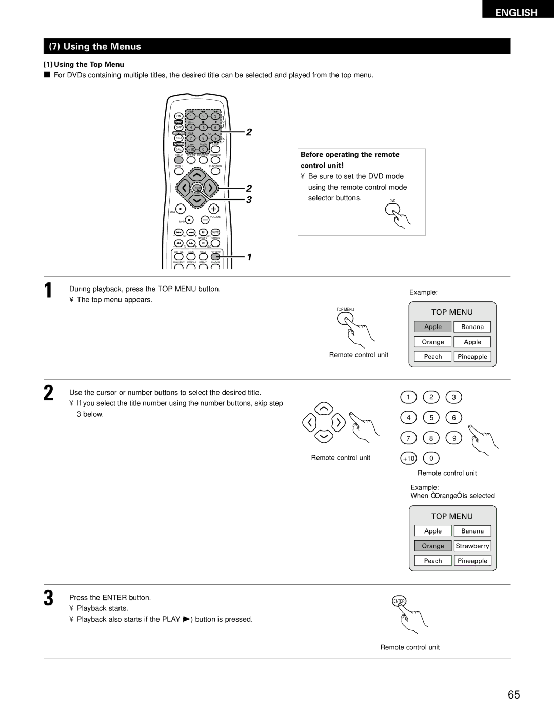 Denon ADV-700 manual Using the Menus, Using the Top Menu 