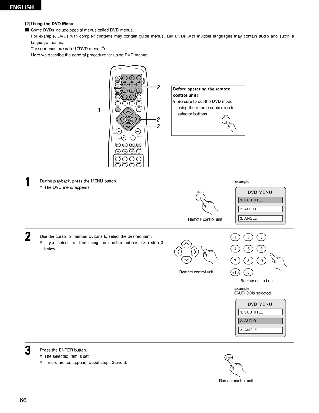 Denon ADV-700 manual Using the DVD Menu 