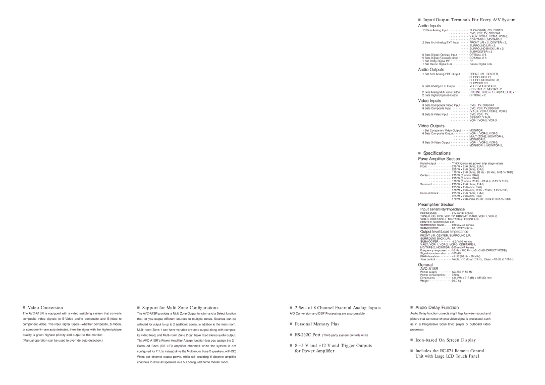 Denon AVC-A1SR Input/Output Terminals For Every A/V System, Video Conversion, Support for Multi Zone Configurations 
