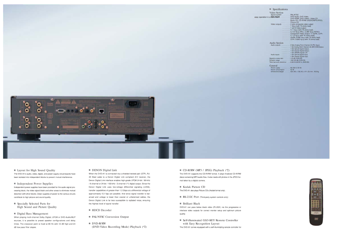 Denon AVC-A1SR specifications Dvd-R/Rw 