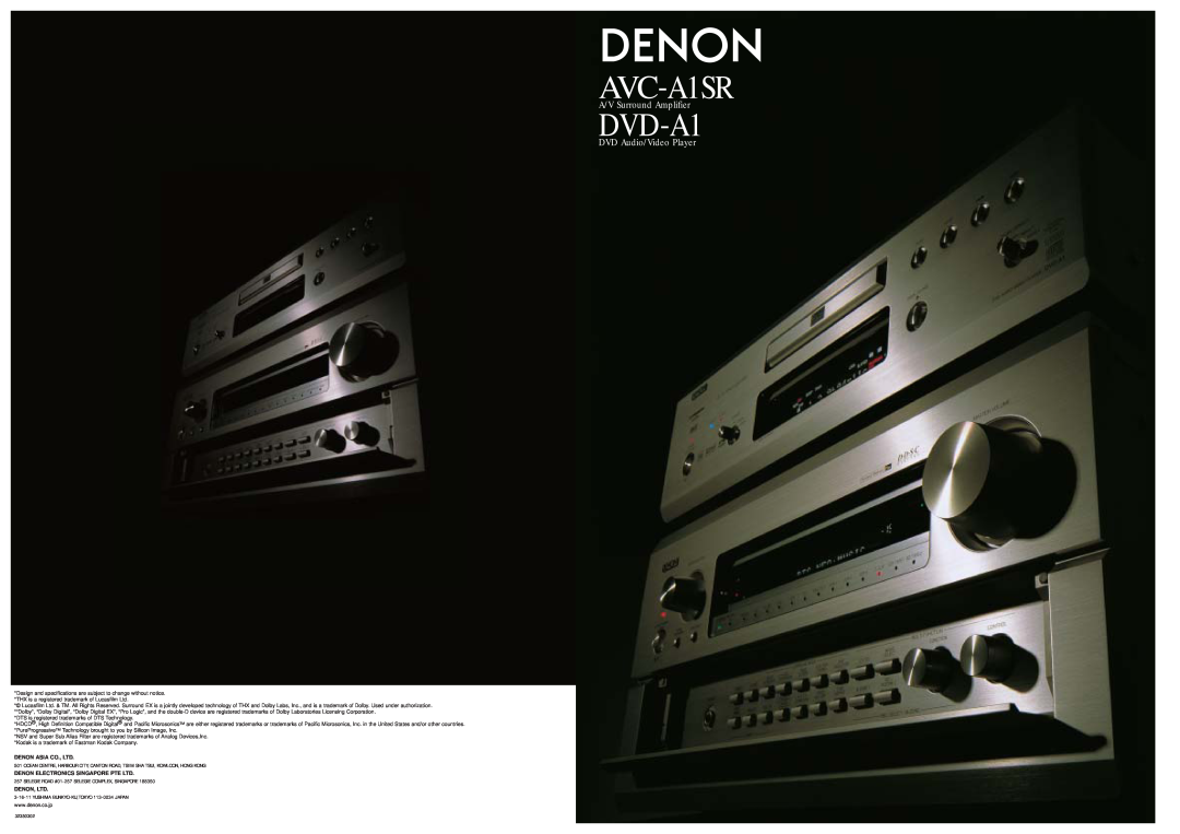 Denon AVC-A1SR specifications DVD-A1, A/V Surround Amplifier, DVD Audio/Video Player 