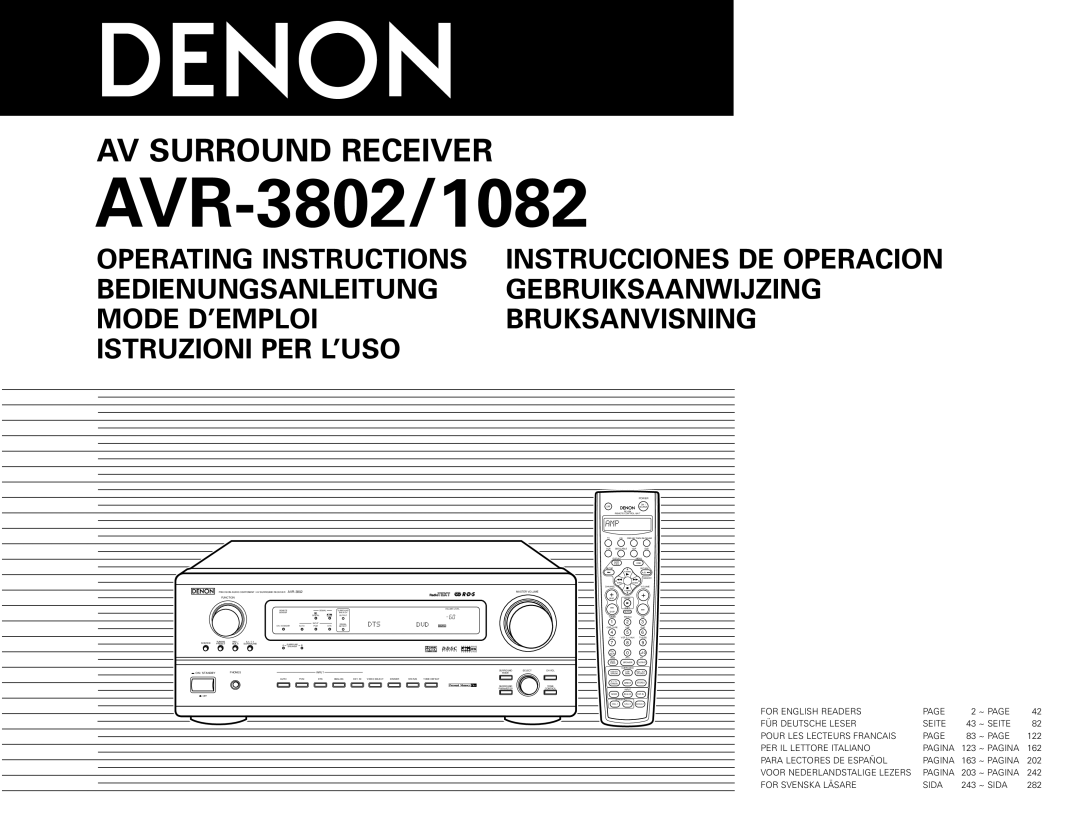 Denon AVR-1082 manual For English Readers, FÜR Deutsche Leser Seite, ~ Seite, Pour LES Lecteurs Francais, ~ Pagina, ~ Sida 
