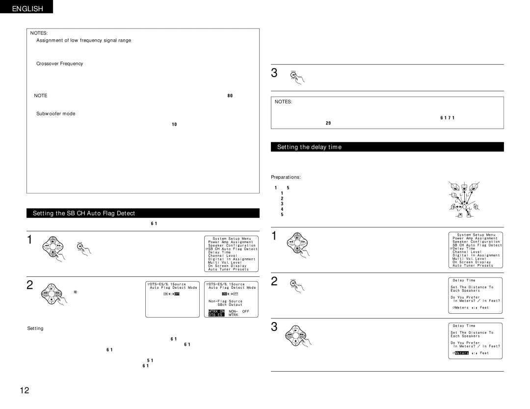 Denon AVR-1082 manual Setting the delay time, Setting the SB CH Auto Flag Detect 