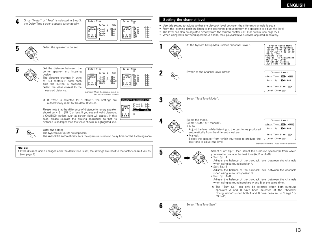 Denon AVR-1082 manual Setting the channel level 