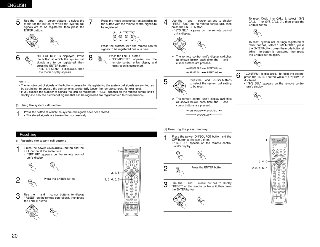 Denon AVR-1082 manual Resetting 