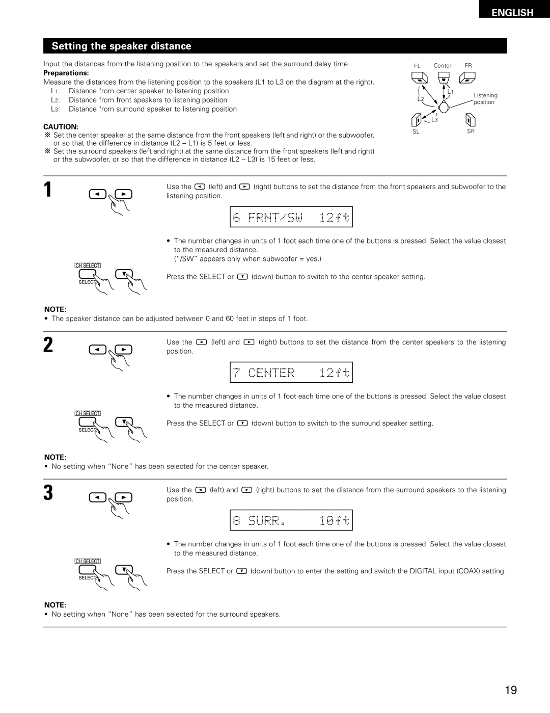 Denon AVR-682, AVR-1602 manual Setting the speaker distance, Preparations, Listening position 