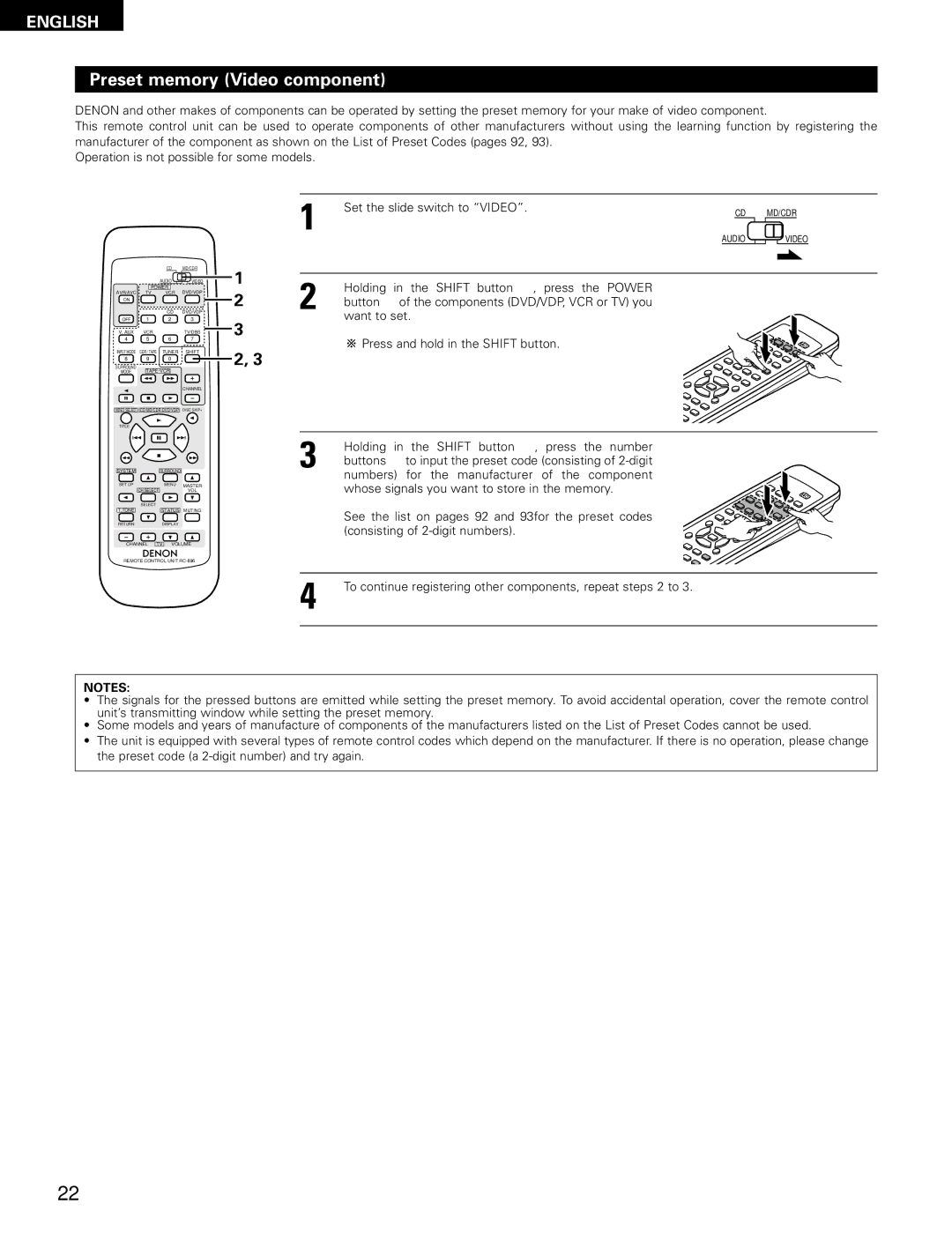 Denon AVR-1602, AVR-682 manual Preset memory Video component 