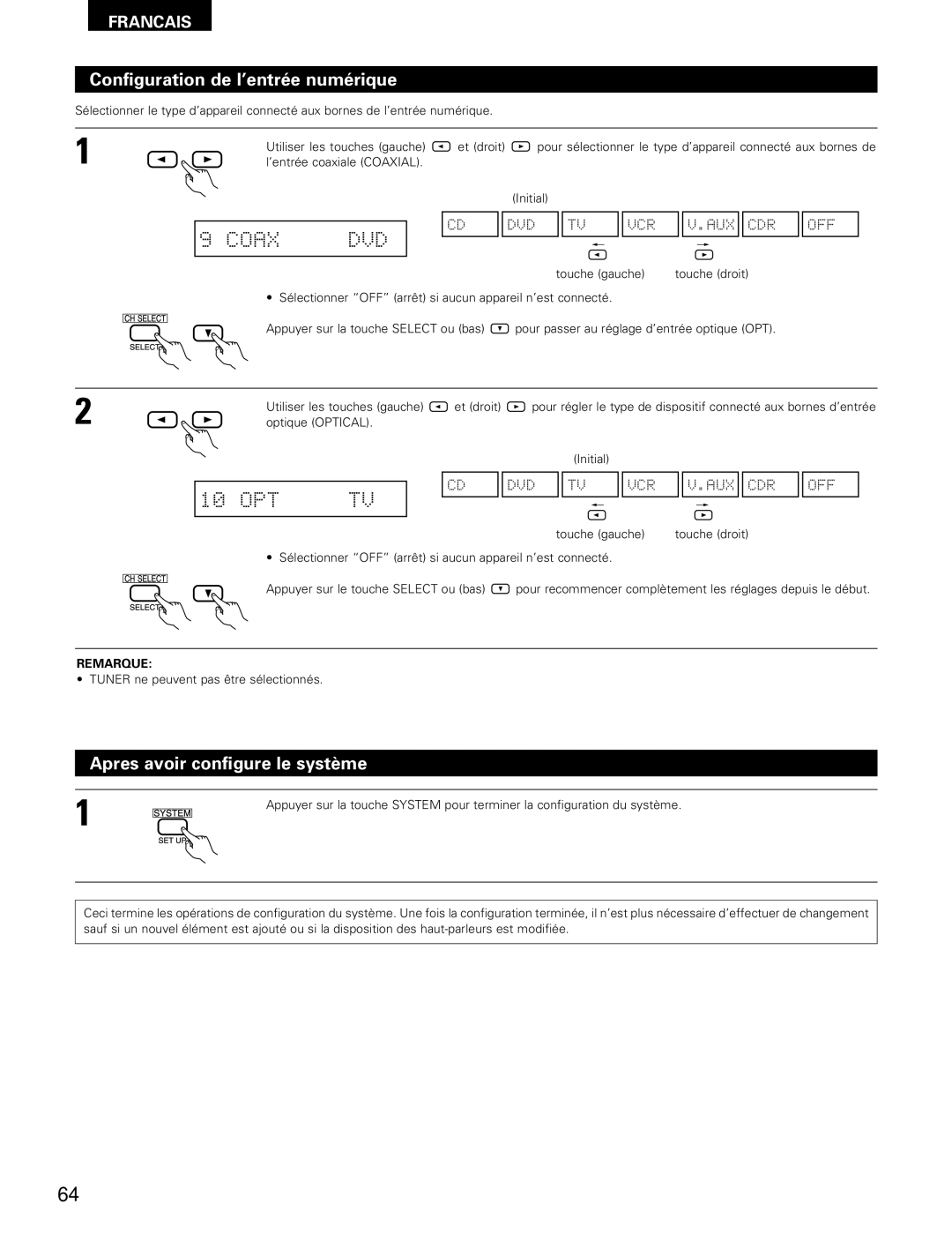 Denon AVR-1602, AVR-682 manual Configuration de l’entrée numérique, Apres avoir configure le système 