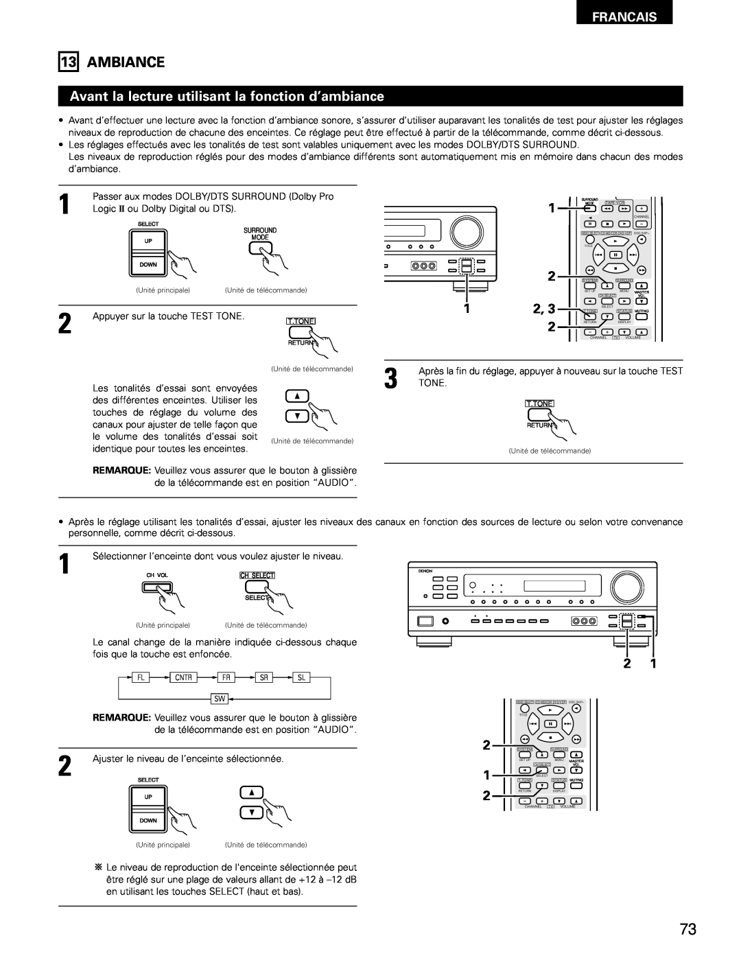 Denon AVR-682, AVR-1602 manual Ambiance, Avant la lecture utilisant la fonction d’ambiance, Francais 