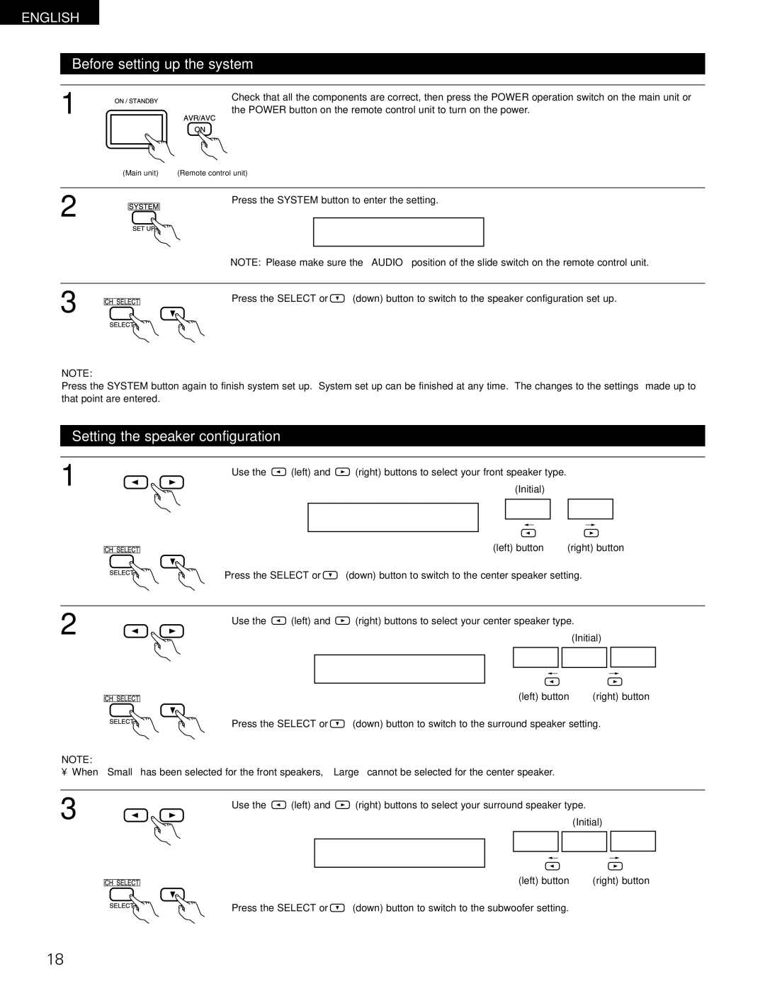 Denon AVR-1802/882 manual Before setting up the system, Setting the speaker configuration 